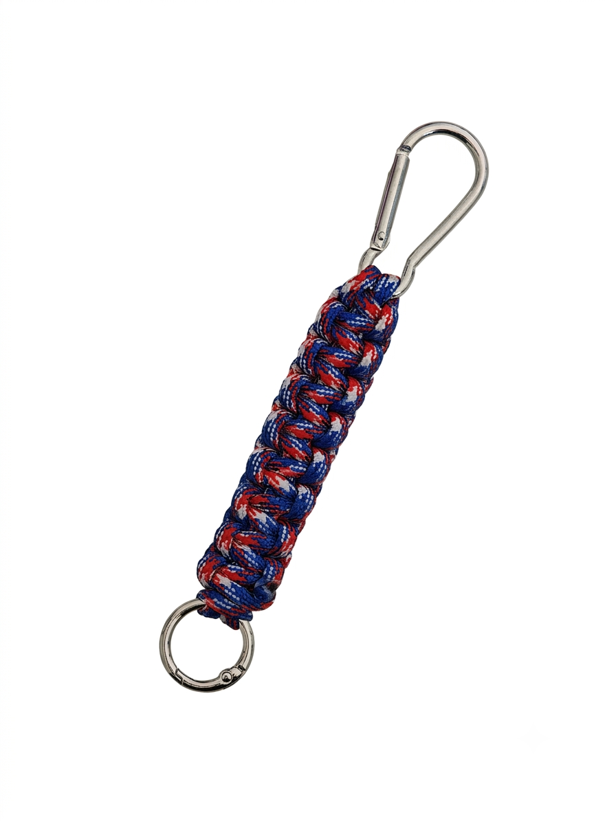 Blau-roter HERNES Paracord Schlüsselanhänger mit Karabiner und Schlüsselring