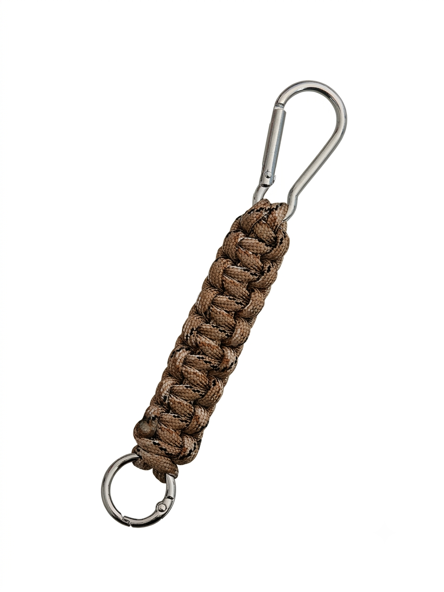 Brauner HERNES Paracord Schlüsselanhänger mit Karabiner und Schlüsselring