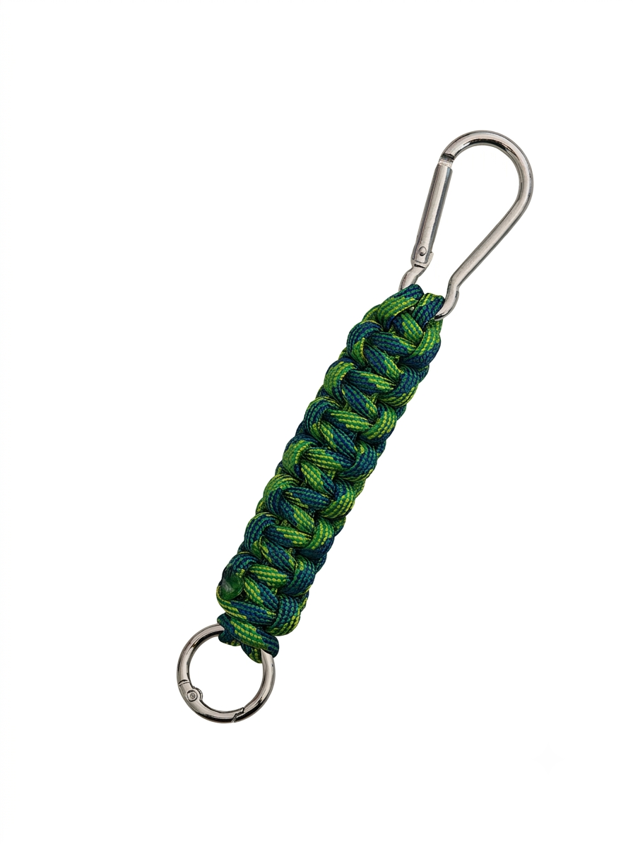 Grün-blauer HERNES Paracord Schlüsselanhänger mit Karabiner und Schlüsselring