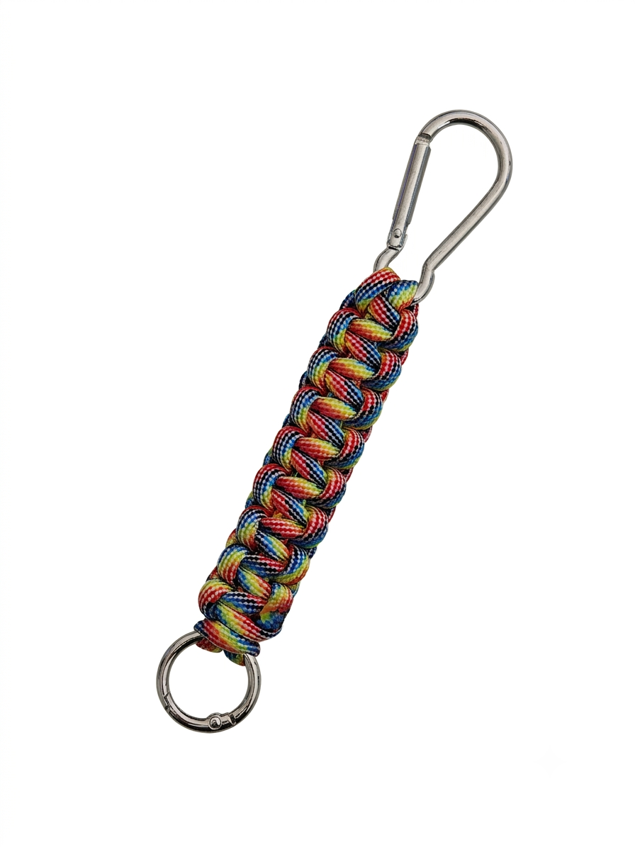 Mehrfarbiger HERNES Paracord Schlüsselanhänger mit Karabiner und Schlüsselring