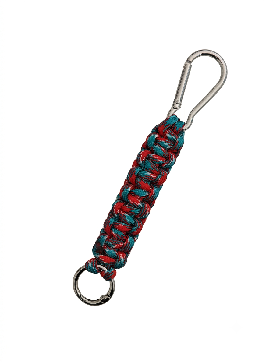Rot-türkiser HERNES Paracord Schlüsselanhänger mit Karabiner und Schlüsselring